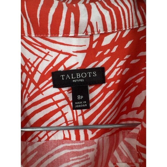 Talbots Button Tropical Palm Dress Women 8P Red White Mini Preppy Resortwear - Picture 4 of 8